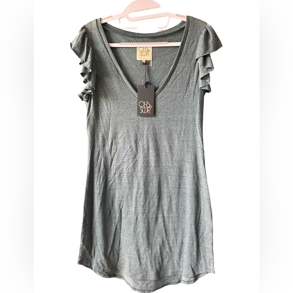 Chaser NWT Triblend Flutter Sleeve Hi-Lo V Neck Shirttail Dress Size Medium
